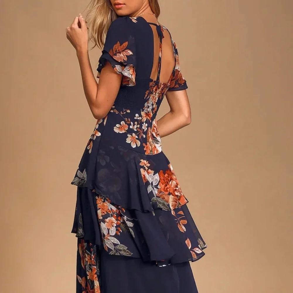 Lulus Dance under the stars in the Midnight Mood Navy Blue Floral Maxi Size M - Picture 2 of 11